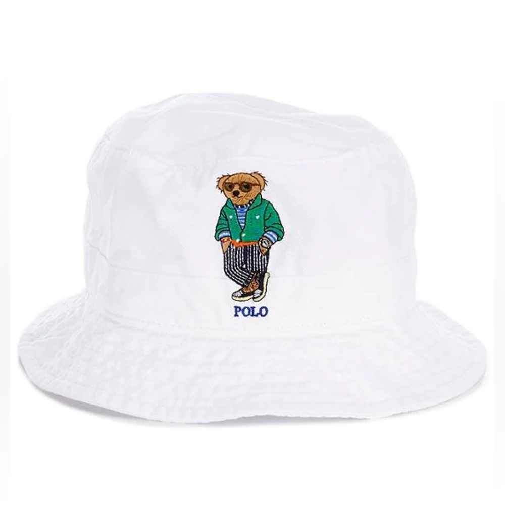 Polo Bear Cotton Bucket Hat White size S/M